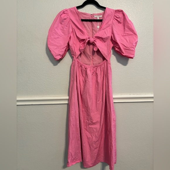 NWOT WAYF Pink Peggy Cutout Puff Sleeve Midi Dress Size Small - Picture 4 of 7